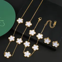 INS Stainless Steel Five Laef Flower Clover Bracelet Jewelry Set Necklace Earrings For Woman Daily Wear Brand 240511