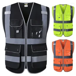 Men's Vests High Visibility Vest Multi Pockets Hi Vis Reflective Safety For Men Work ANSI/ISEA Class 2