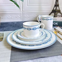 European Ceramic Western Dinner Plate Set Steak Coffee Salad Tray Dinnerware Full Simple Design 10 4 PCS 240508