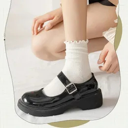 Women Socks 2024 Spring Autumn Winter For Ruffle Cotton Middle Tube Ankle Short Breathable Black White Set