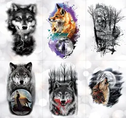 Tribal Wolf Mond Kiefer Tree temporärer Tattoo Aufkleber Fuchs wasserdichte Tattoos Waldkörper Kunst Arm gefälschte Tatoo Männer Frauen3314389