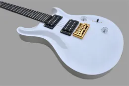 Guitarra elétrica branca personalizada com tampo de bordo, braço de ébano, abalone fret incrustado, captadores HH, CA