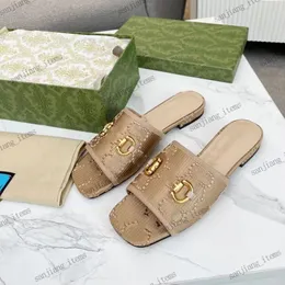 Designers Slides Women Satin Slipper with Buckle Gletter Embroidered Flat Heels Sandal Embroidery Web canvas Slide 2024 Summer Square Open Toes 35-43 Lady Flip Flops
