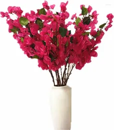 Kwiaty dekoracyjne 10pcs róża czerwona sztuczna bugainvillea kwiat łodygi 35 cali Faux Silk Spectabilis Blossom Tree Branch