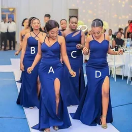 Miexed Style Bohemian Royal Royal Blue Side Side Side Side Long Bridesmaid Dresses Spaghetti Straps Lenight Maid Of Honor Dons Zipper Back 312L