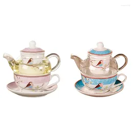 Tazze da tè in ceramica fiore tostinata uccello tazza di piattino in vetro resistente al calore set di caffè pomeriggio