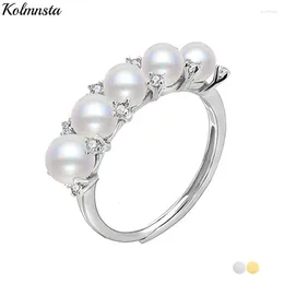 Anelli a grappolo Kolmnsta 925 Sterling Silver Qualità 4 mm Anello di apertura Perla Zirconia Modificabile per donne Fedding Feste Gioielli