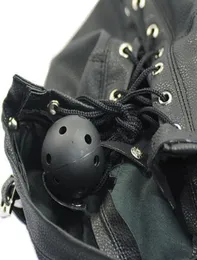 Gimp głowa maska ​​kaptur opaska z opaską czarna sztuczna skórzana fetysz Kinky Role R1721909661