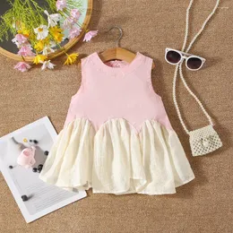 Girl Dresses (0-3 Years Old) Summer Baby Wave Hem Sleeveless Dress For Girls Korean Version Solid Color Princess