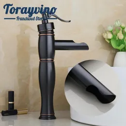 Bathroom Sink Faucets Basin Faucet Waterfall Orb Matte Black Robinet De Lavabo Washbasin Tap Deck Mounted & Cold Water Mixer Taps