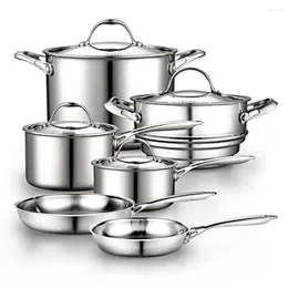 Cookware Sets Multi-Ply Stainless Steel Pots And Pans Set With Aluminum Core Stay-Cool Handles Dishwasher Safe