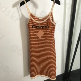 Striped Knitted Halter Dress Women Sexy Slim Thin Dresses Skirt Luxury Sexy Sleeveless Light Tan Dress Patry