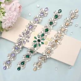 Hochzeitsflügel Luxus grünes Strassbrautgürtel Perlengürtel für abends formale Kleider Custom Purple Diamond Dekoration 305m