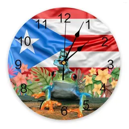 Väggklockor Puerto Rico Tree Frog Banner Clock för modern hemdekoration tonårsrum levande nål hängande klockbord