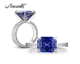 Ainuoshi 6 Carat Asscher Cut Colitaire Blue Rings создал Tanzanite Gemstone Обручальный свадебный серебряный кольцо ювелирные изделия Y20019213176