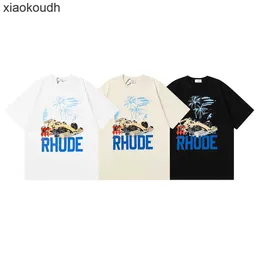 Rhude High End Designer T-shirts dla Meichao Coconut Racing Print High Street Gorentize męskie i damskie swobodne koszulki z krótkim rękawem z oryginalnymi etykietami 1: 1