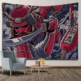 Wandteppiche Japaner Anime Samurai Wandteppich schwarz und rot Vintage Asian Japan coole Kunstwand für Männer hängen