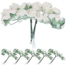 Flores decorativas 144pcs papel artificial Rose Flower Props Home Wedding Embelation