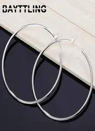 Hoop Huggie BAYTTLING 925 Sterling Silver 50MM Glossy Round Big Earrings For Woman Fashion Glamour Wedding Jewelry Gift4977176