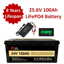 24V LIFEPO4 25.6V 100AH ​​LITHIUM IRON BATTERY PACK LCD 화면 및 Solar UPS 전원 시스템 충전기