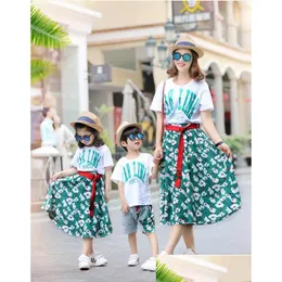 Family Matching Outfits Summer Cool Fashion Beautif Blue Dress Drop Delivery Baby Kids Maternity Clothing Dht9X