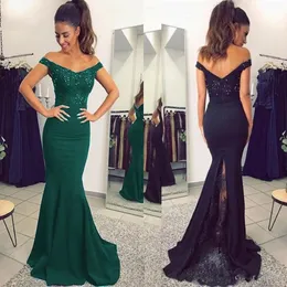 2022 Vestidos de noiva da Marinha Hot Navy para convidados Dressa de dama de honra Lace Off Ombro Mermaid Evening Prom Dress of Honor Gow 332f