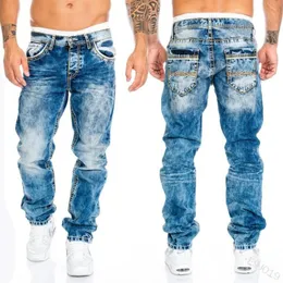 2024 Jeans masculinos Mens trenados reto Slim Jean Homme Pantalones Hombre Calças casuais calças denim