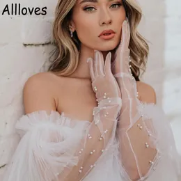 Elegant Bridal Gloves White Elbow Length Full Finger Women Accessories Lady Pearl Gloves For Wedding Bachelorette CL0411 266u