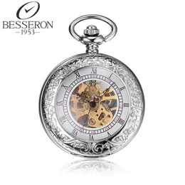 Pocket Watches Besseron Reloj Steampunk Mens Titanium Mechanical Watch Vintage Pendant Silver Chain Orologio Da Tasca 318e