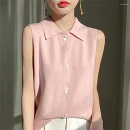 Women's Knits 2024 Autumn Winter Sleeveless Shirt Cashmere Cardigan Women Sweater Basic Tops Pink