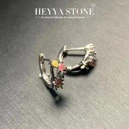 Серьги обруча Heyya Stone Natural Tourmaline Simple Classic Round Circle Gemstone Jewelry