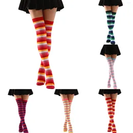 Women Socks 2024 Women's Festival Stocking Cosplay Randig lång strumpfärg som blockerar över knästrumporna Färgglada sexiga tillbehör Chaussettes