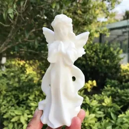 Estatuetas decorativas 13 cm de mármore branco natural jade anjo de cristal artesanato cura Energy Stone Fashion Home Decoração Presente de aniversário