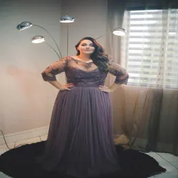 With Sleeves A-line Tulle Appliques Lace Sheer Big Gight Prom Dress For Fat Women 2019 New Plus Size Evening Gowns Dresses vestido de n 3109