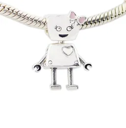 2018 Spring New 925 Sterling Silver Bella Roboter Charm Pink Emaille Perle Passpitis Armband DIY für Frauen Schmuck Accessoires6875046