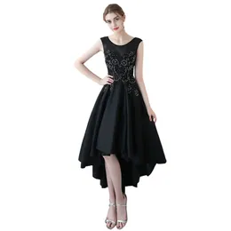 Женщины высокие низкие пятно платья для вечеринки Scoop Seck Lace Prompare Платья черная короткая передняя спина платья возвращения на родину vestido de festa 272c