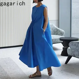 Sukienki swobodne gagarich koreański elegancki minimalistyczny elegancka elegancka elegancka 2024 letnia kobiet-bok plisowana koronkowa podwójna kieszenie długie kamizelki