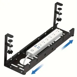 Kein Bohrbohrung unter Desk Kabelmanagement Metallschale mit abziehbarer Steckdosenstreifenkabelhalter 240506