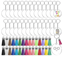 DIY Handgefertigte Schlüsselanschlüsse Crafts Souvenir Party Bevorzugung 30 Prozent transparent runde Acryl -Schlüsselbundscheiben Blank Multicolor Quasten Anhänger 4504489