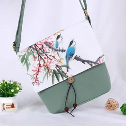 Bolsas de ombro Mulheres Bolsa de estilo nacional chinês Flores lindas flores de fivela de madeira Mensageiro de algodão de alta qualidade