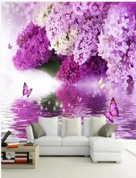 Lila Blumenhydrologie Reflexion Schmetterling Hintergrund Wand Modernes Wohnzimmer Tapeten6904809