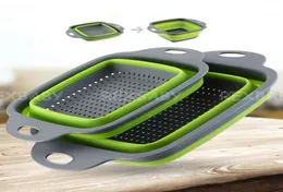 2pcsset Foldable Silicon Colander Zusammenklappbarer Waschkorb Abtrockner Basket mit Griff Kichen Accessoires Tools8070781