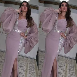 Seite Split Saudi -Arabien Langarmes Abendkleider gegen Hals Kaftan Dubai Prom formelle Partykleider Mitte 312l