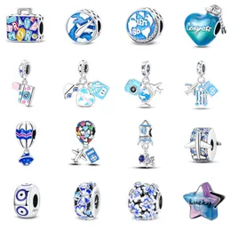 Creative Blue Fit Pandoras Charms Série de viagens Série de contas Família Pingente de miçangas S925 Pulseira de prata esterlina DIY