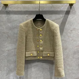 Women's Jackets Heavy Industry Tweed Gold Button Short Coat High Waist Double Breasted High-grade Top