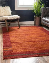 Carpets Loom Autumn Collection Modern Contemporary Casual Abstract Area Rug Rectangular 5' 0 X 8' Terracotta/Burgundy Border Kitchen