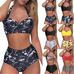 Kvinnors badkläder Fashion Print Bikini Set Two Piece Separat Swimsuit Women Ruched Y2K Luxury Tankinis Spring Summer Beach Mujer Suit