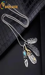 Bonlavie Hiphop Vintage Feather Titanium Steel Necklace Hip Hop Leaves Eagle Claw Pendant Men and Women Necklace260S6229259