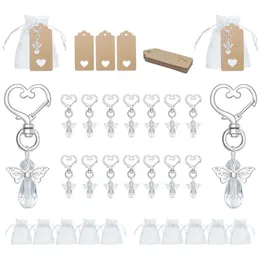 30 Set Guardian Angel Ciondolo con portachiavi angeli borse di organza Kraft Etichette di carta per baby shower party dropship 240508
