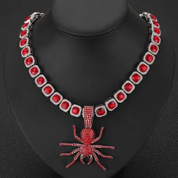 Kreative Mode -Persönlichkeit Red Spider Anhänger Square Rock Zucker Diamant Kubanische Kette Halloween Party Halskette Designer Design Holiday Geschenke